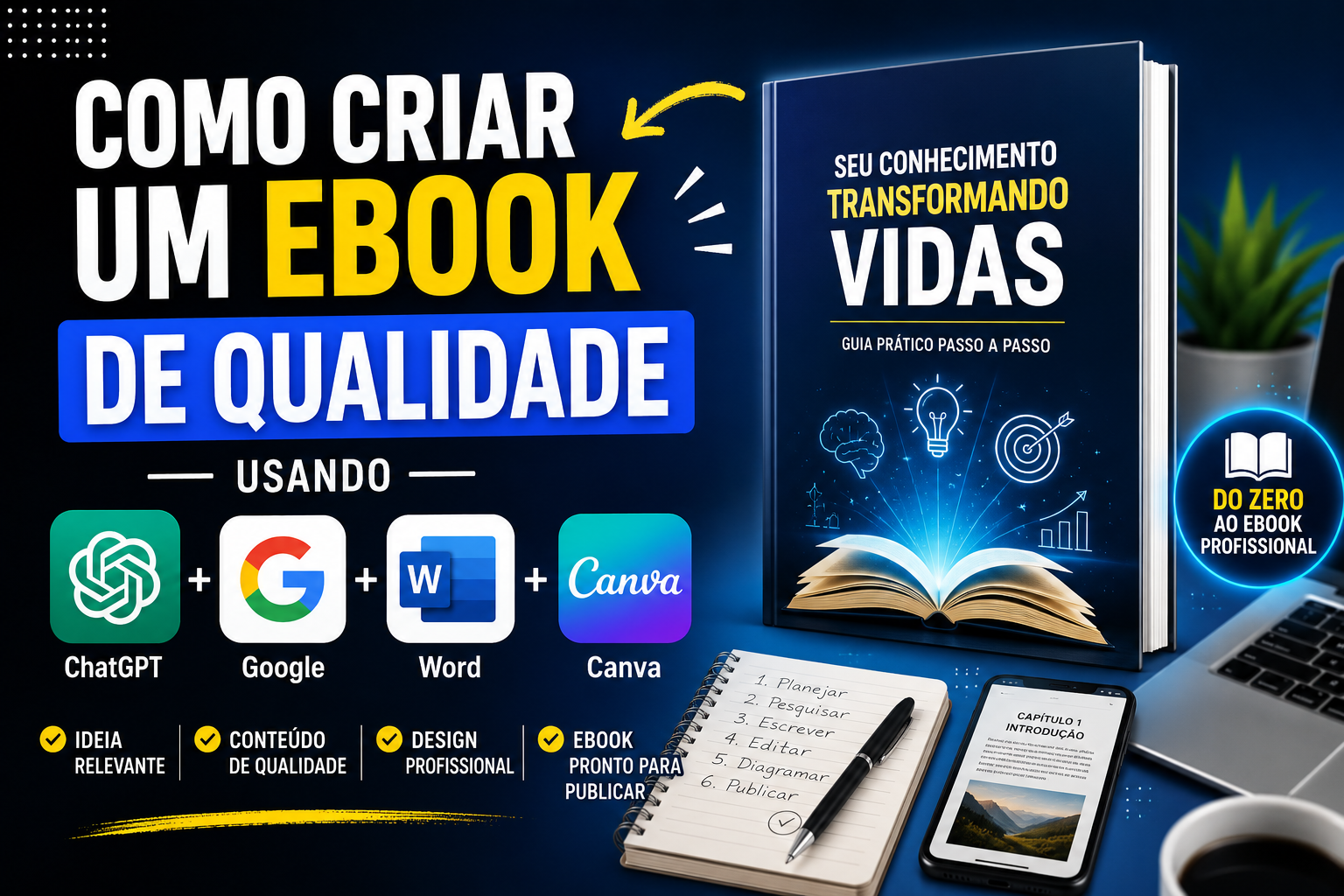 Como Criar um Ebook de Qualidade Usando ChatGPT, Google, Word e Canva