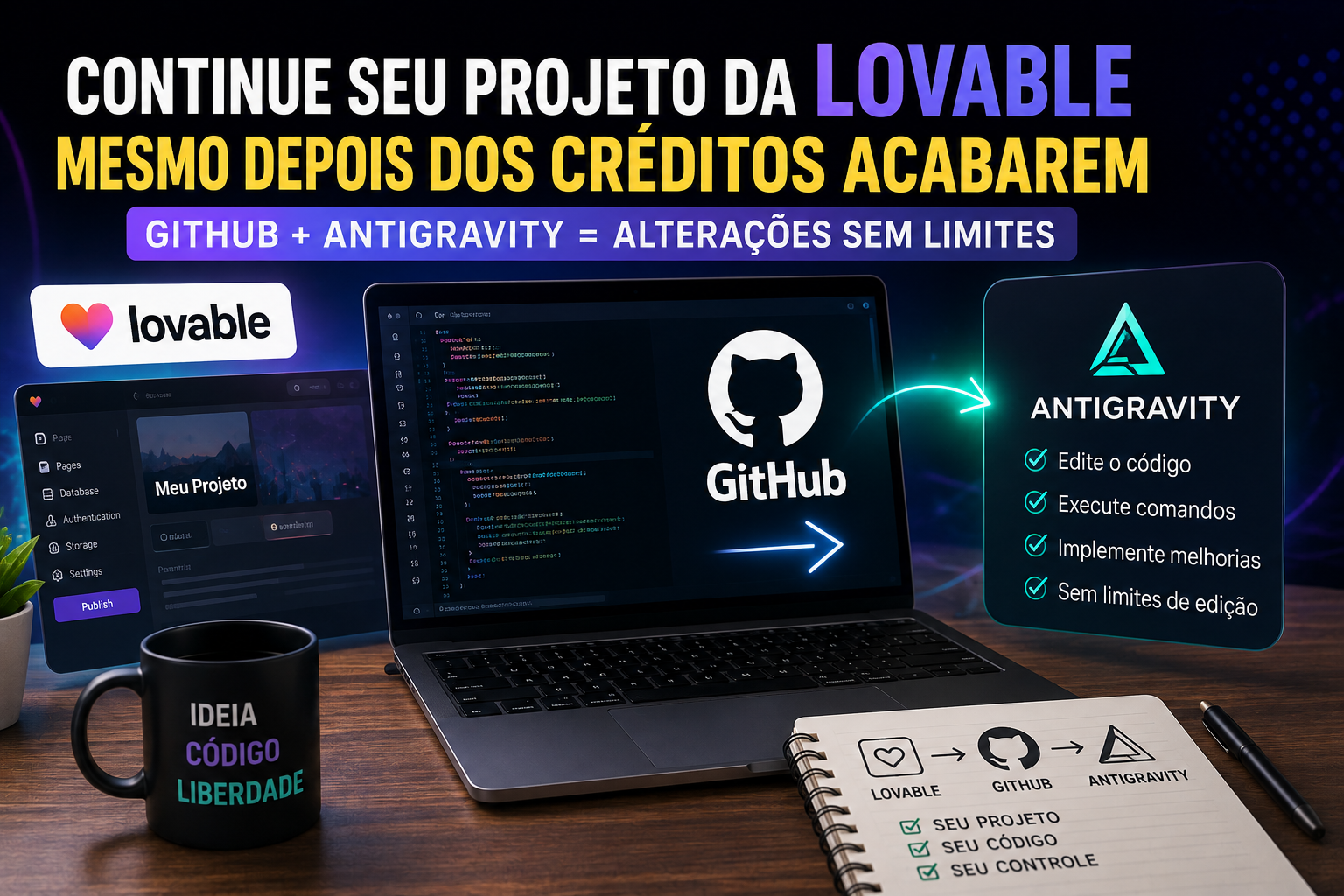 Como Continuar um Projeto da Lovable Depois dos Créditos Acabarem: GitHub + Antigravity