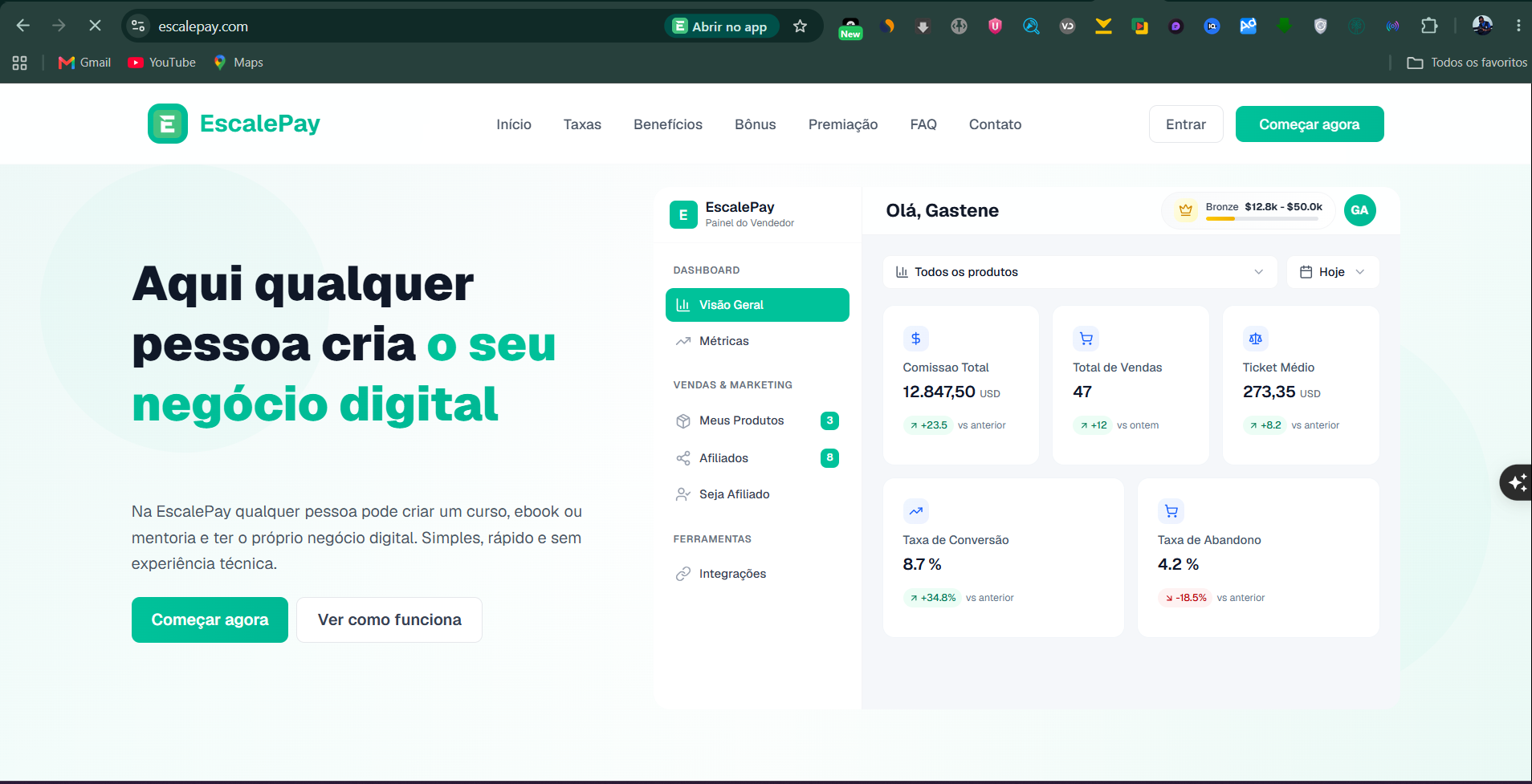 Print da plataforma Escalepay
